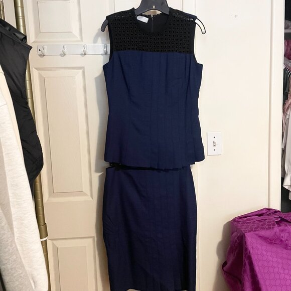 Carlisle New York Matching Skirt Set Pleated Knit Embellished Blue Black Size 4 - Picture 1 of 6